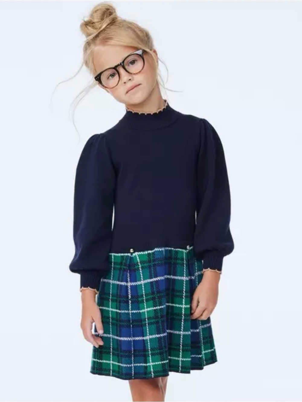 Janie and Jack Mock Neck Tartan Plaid Knit Dress - Size 7.